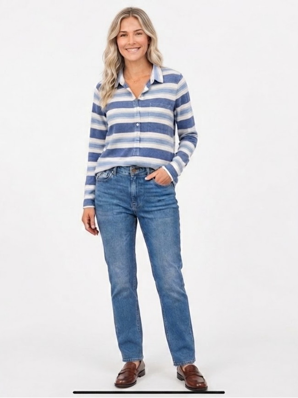 J. Crew Women’s Popover Blue & White Striped